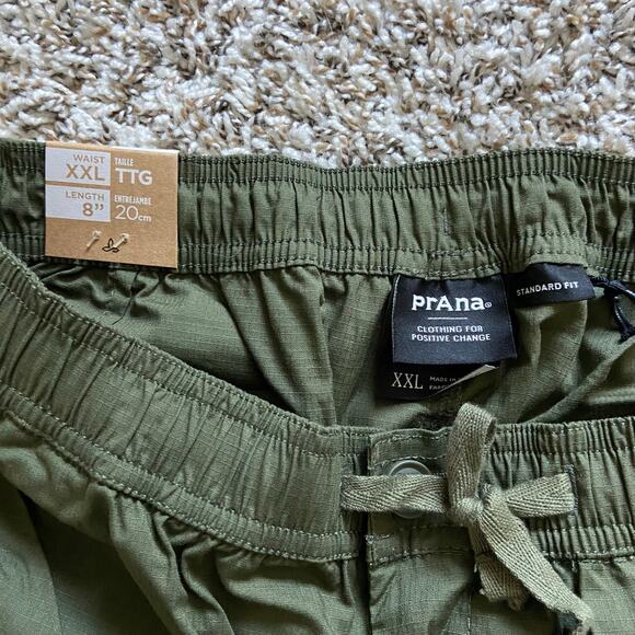 Prana Double Peak E-Waist 8" Short Men's XXL Cargo Green Standard Fit Drawstring - Picture 6 of 9